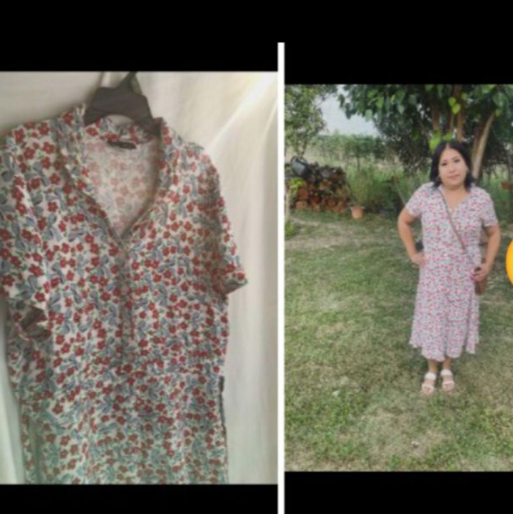 60's antique Retro Vintage Jonie Floral Bows Dress in Cream Button Midi-Semi Swi